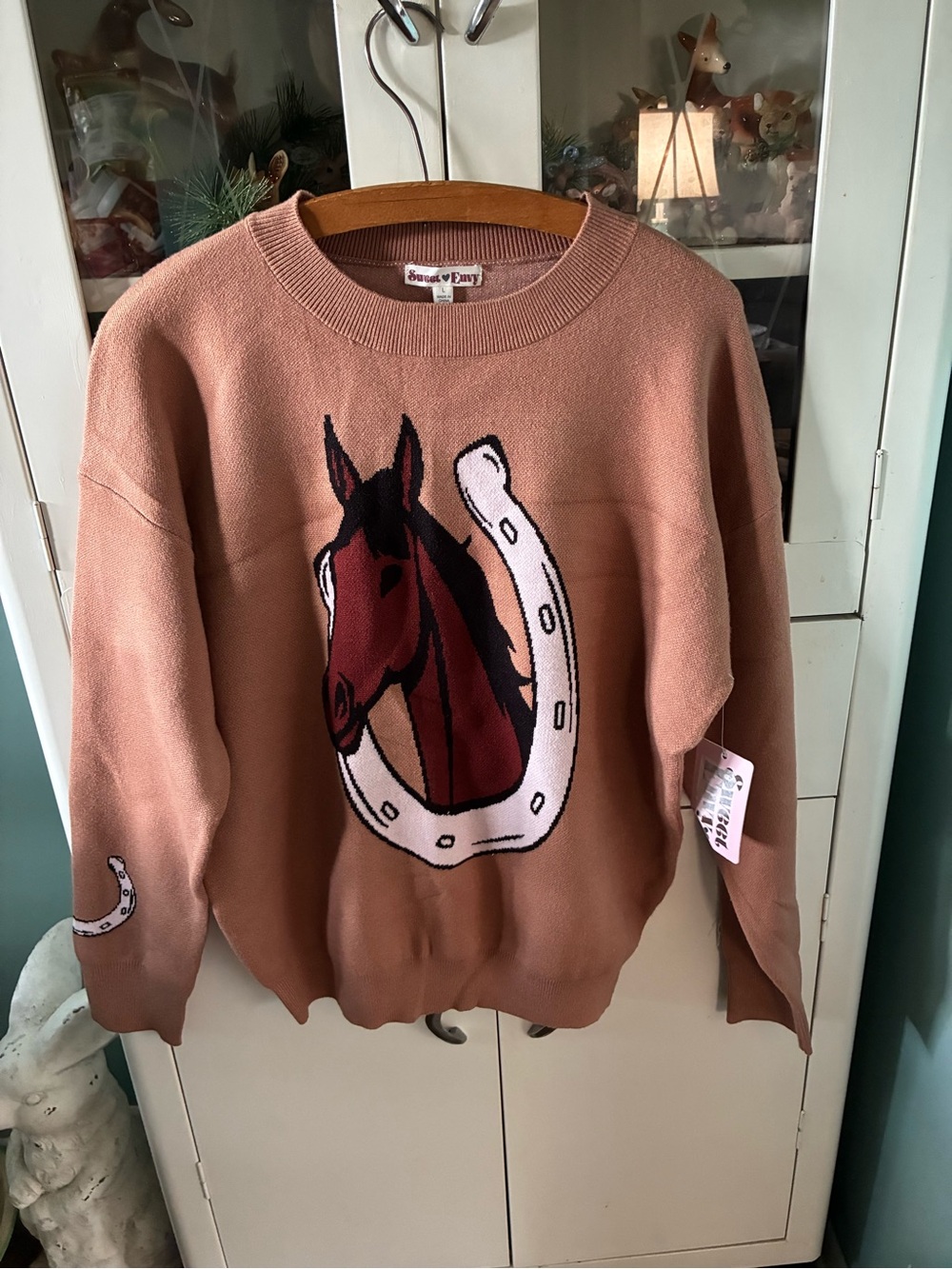 Sweet Envy sz L Horse & Horseshoe Crewneck Sweater nwt